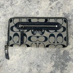 Coach Signature Monogram Long Zip Around Wallet Gray Black Metallic Silver